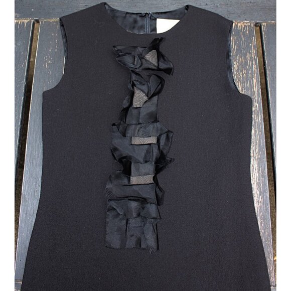 Olivine Gabbro - Sleeveless Wool Sheath Dress with Silk Organza Accents, size 4 - Picture 4 of 15